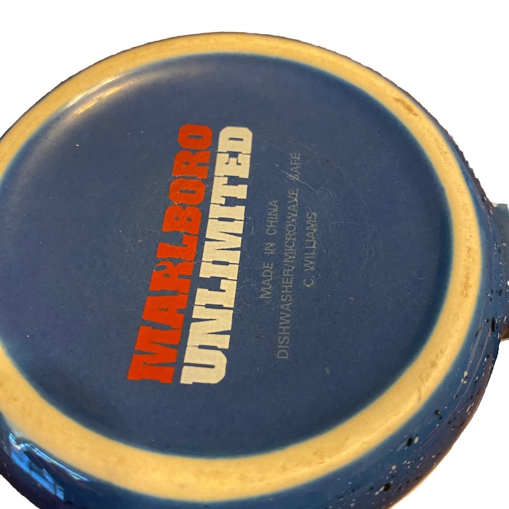 Vintage Marlboro Unlimited Blue Speckled Stoneware Mug Cup